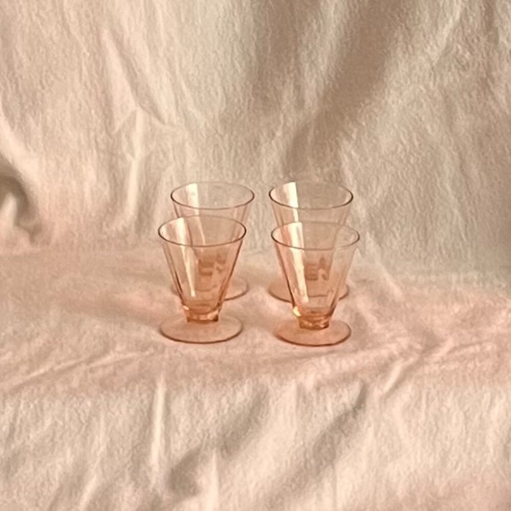 4 - Vintage Pink Depression Glass Cordial Glasses 3”